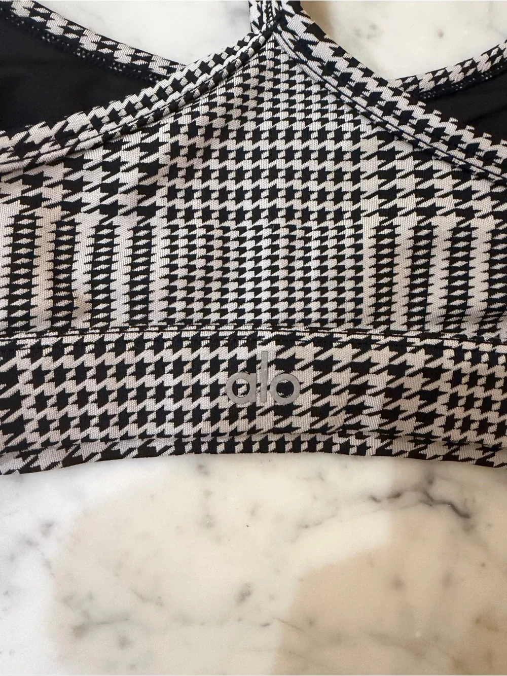 ALO Yoga Black & White Houndstooth Sports Bralette
